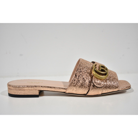 Gucci Marmont Rose Gold GG Interlocking Metal Logo Mule Flat Slide Sandal 37.5 - Picture 3 of 12